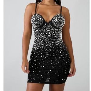 Black Short dress with pearl and rhinestone detail